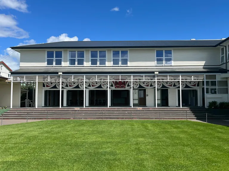 The refurbished hostel at St Joseph’s Māori Girls’ College in Napier, with carved panels along the verandah